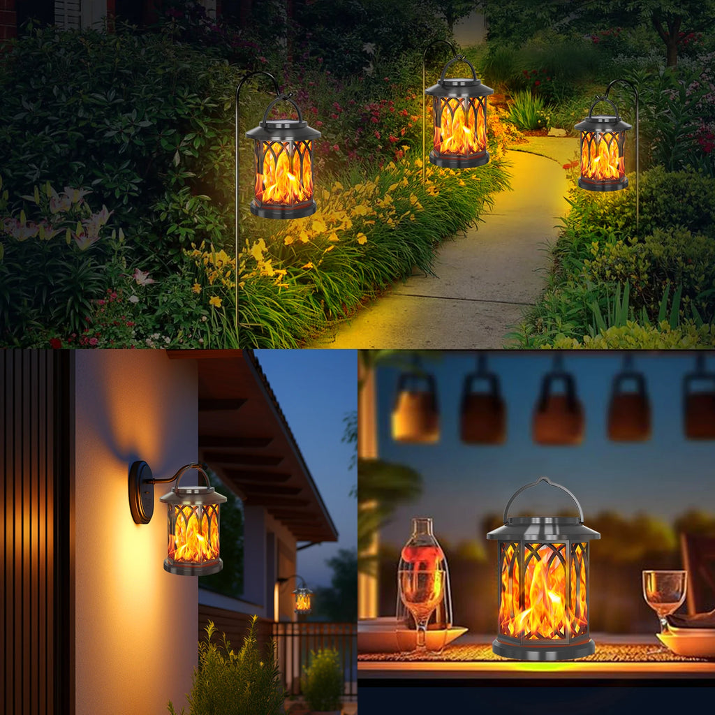 1-2PCS Solar Hanging Flickering Flame Lights Outdoor Solar Light Garden Waterproof Flame Effect Garden Ornaments Patio Yard Path