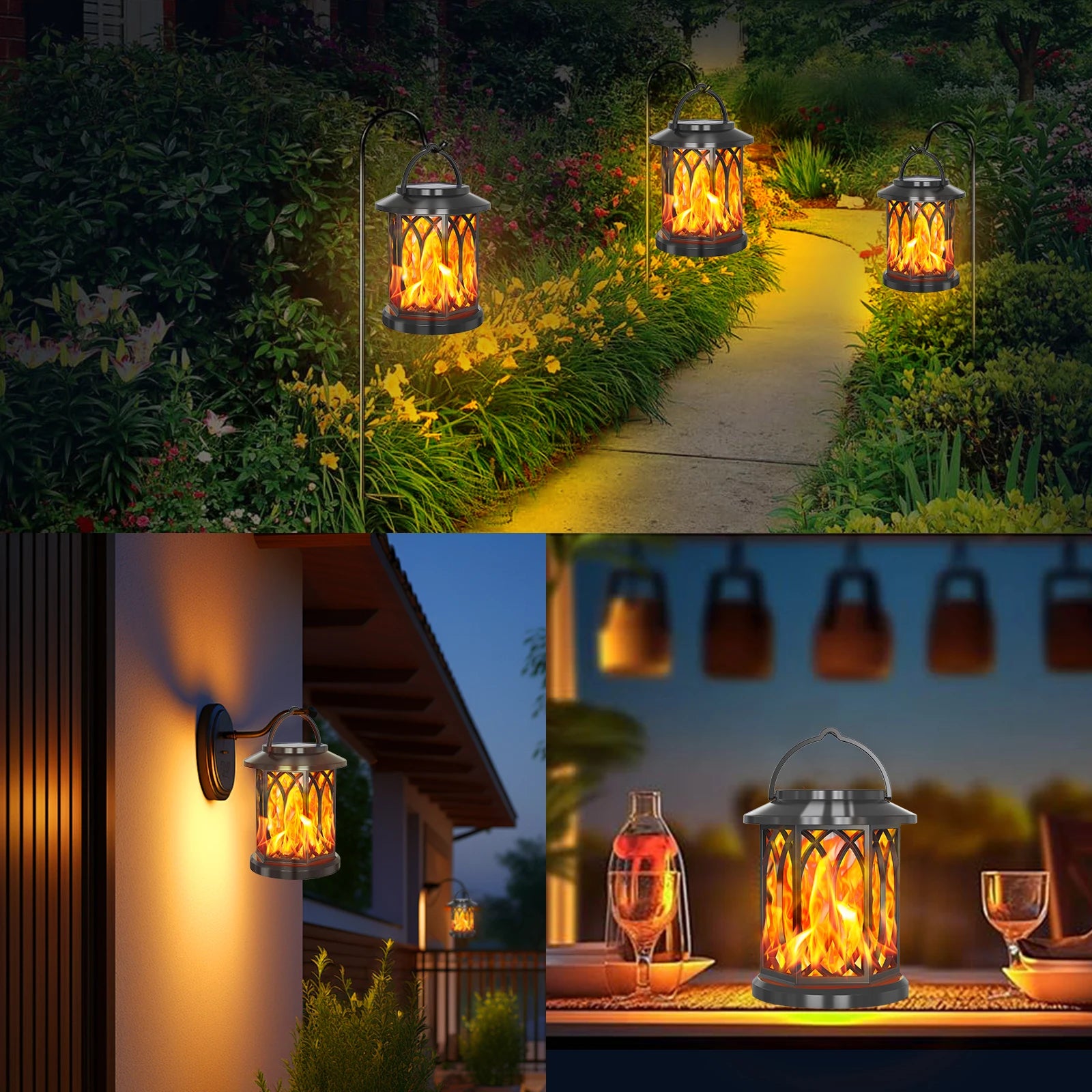 1-2PCS Solar Hanging Flickering Flame Lights Outdoor Solar Light Garden Waterproof Flame Effect Garden Ornaments Patio Yard Path