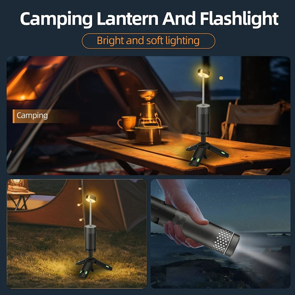 10000mAh Rechargeable LED Camping Lantern Telescopic Flashlight Magnetic Hanging Tent Lamp Emergency Light Outdoor Hiking
