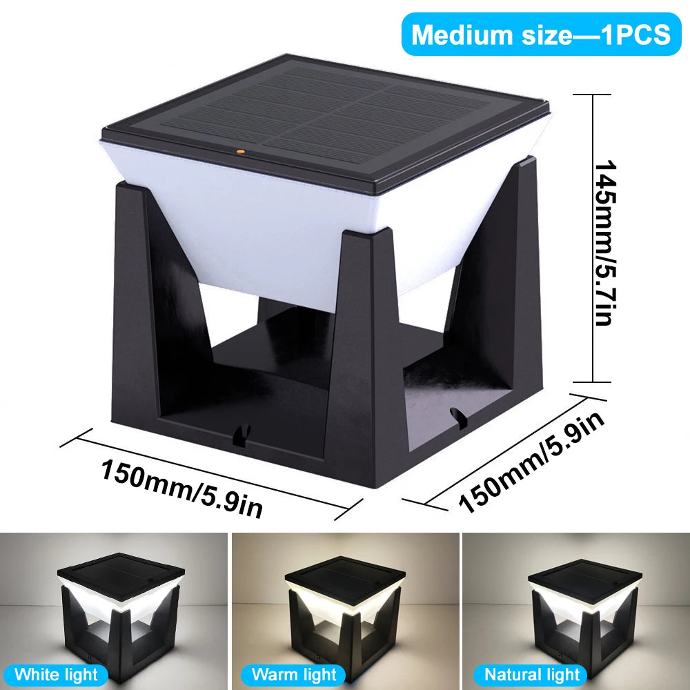 1-2PCS Solar Post Lights Outdoor Solar Pillar Cap Lantern Waterproof 3 Color Mode Fence Post Solar Light Deck Garden Patio Decor