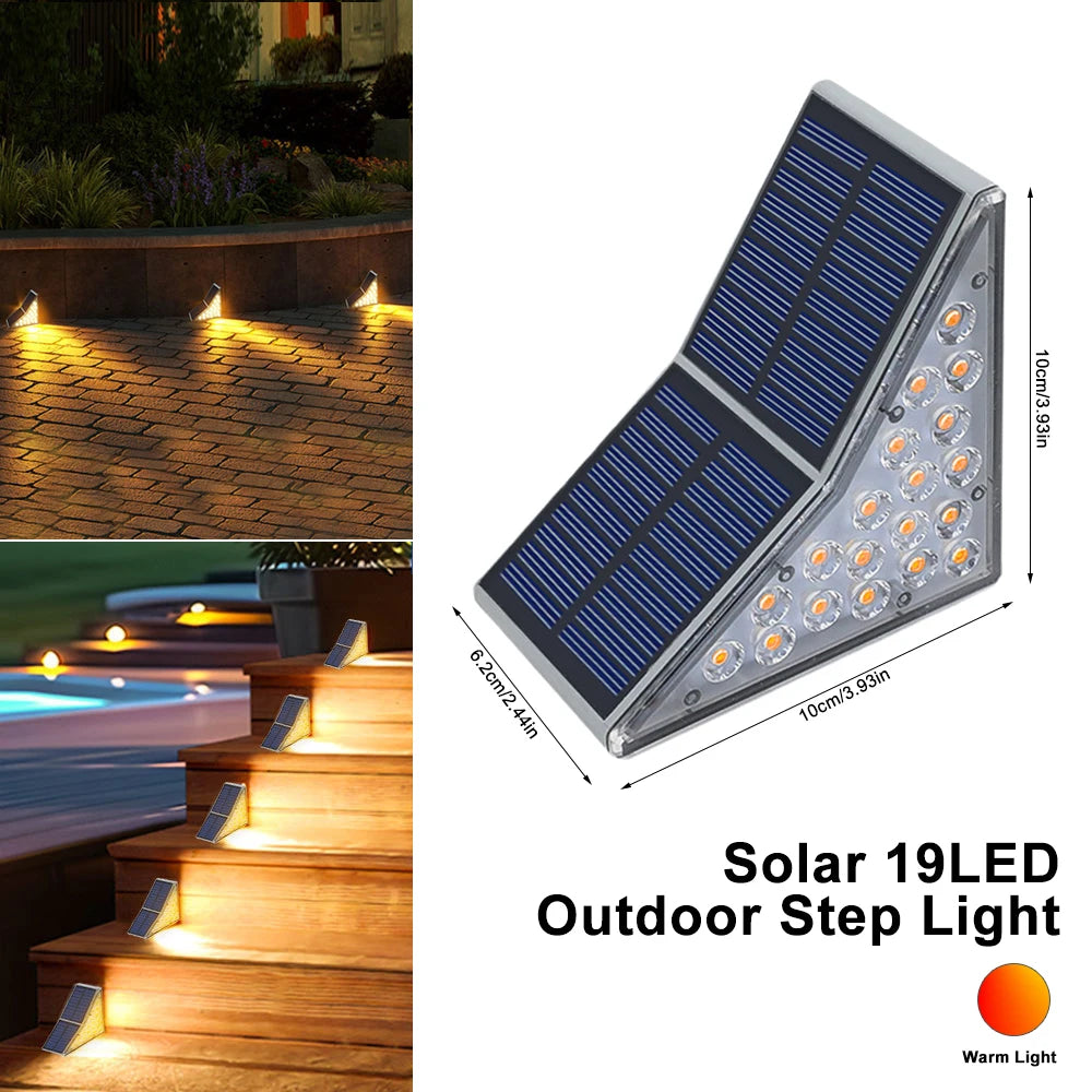 1-6PC Solar Stair Lights Outdoor 19LED Solar Step Wall Lights Waterproof Solar Powered  Light Deck Step Front Porch Backyard