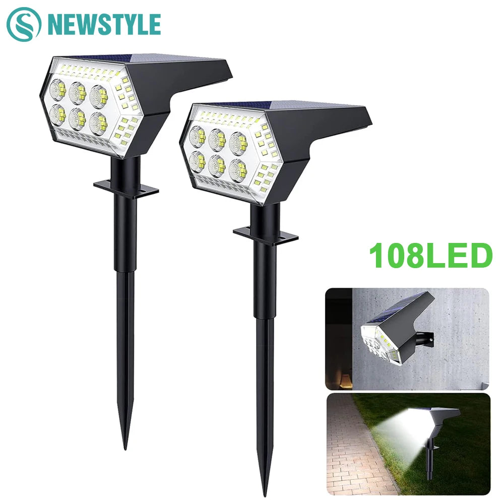 108 LED Outdoor Solar Lights Solar Landscape Spot Lights Adjustable Garden Decor Solar Powered Flood Wall Lights Pathway