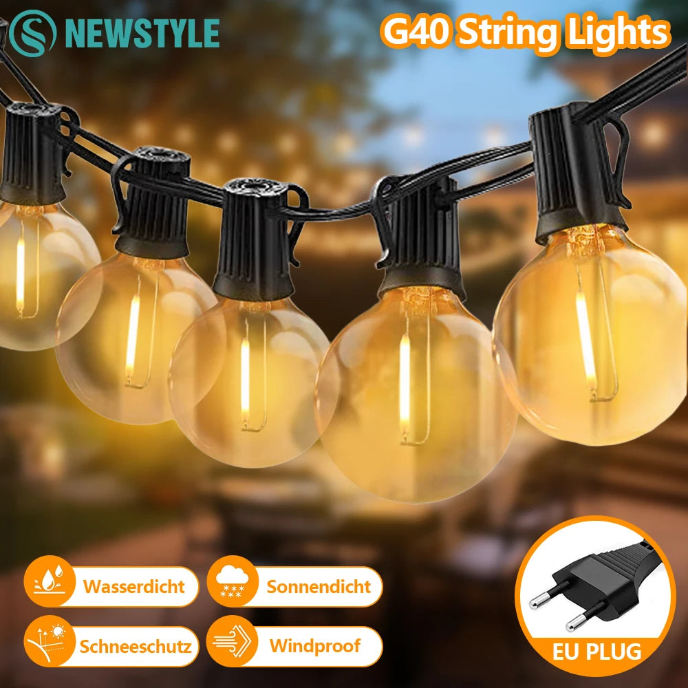 15M Outdoor G40 LED Globe String Lights Dimmable Waterproof Shatterproof Light Strings with 25 Bulbs Connectable Hanging Lights