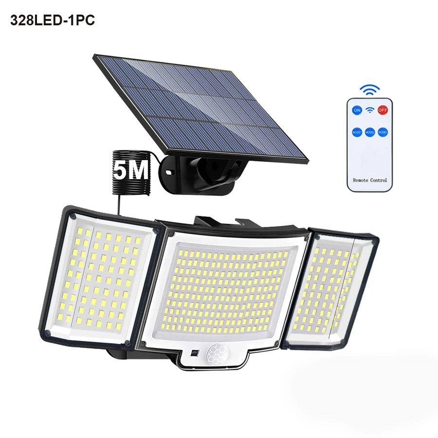 106/318 LED Solar Light Outdoor 328 LED Spotlights IP65 Waterproof Motion Sensor Human Solar Flood Security Lights 3 Modes