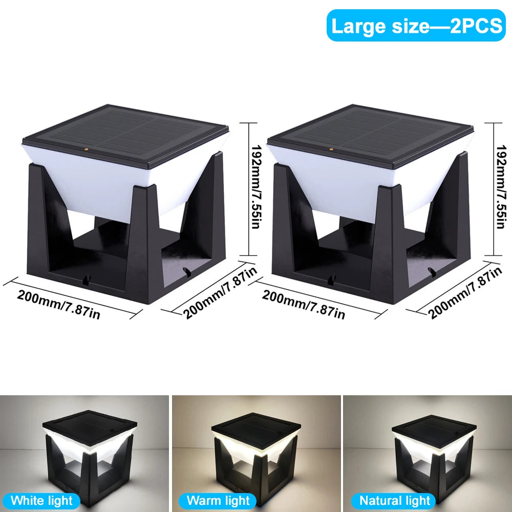 1-2PCS Solar Post Lights Outdoor Solar Pillar Cap Lantern Waterproof 3 Color Mode Fence Post Solar Light Deck Garden Patio Decor