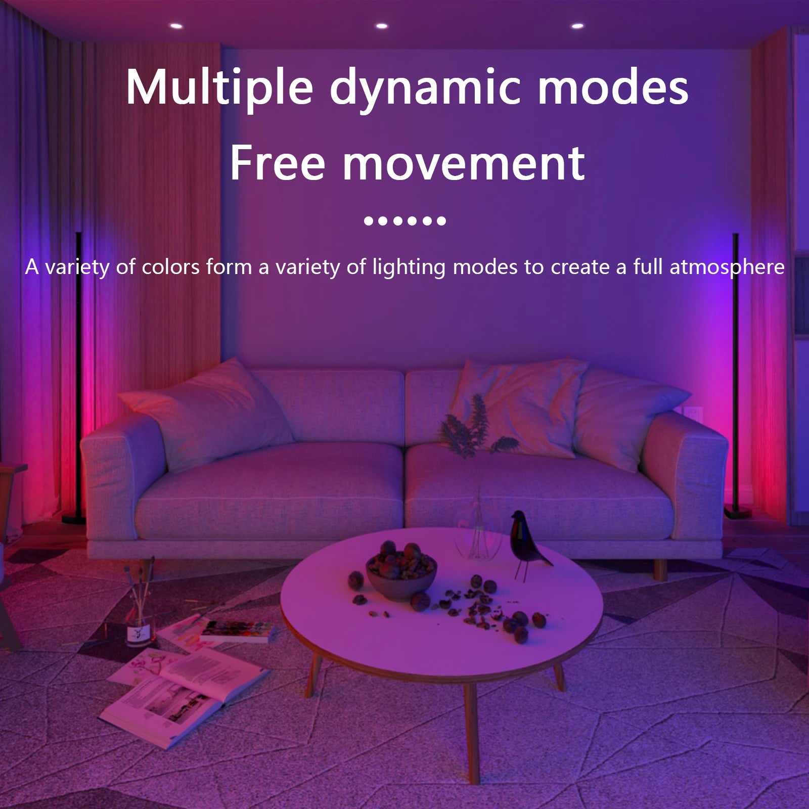 110-240V LED Smart RGBIC Corner Floor Lamp with APP and Remote Control 146cm DIY Length Dynamic Mode Pickup Rhythm Million Color