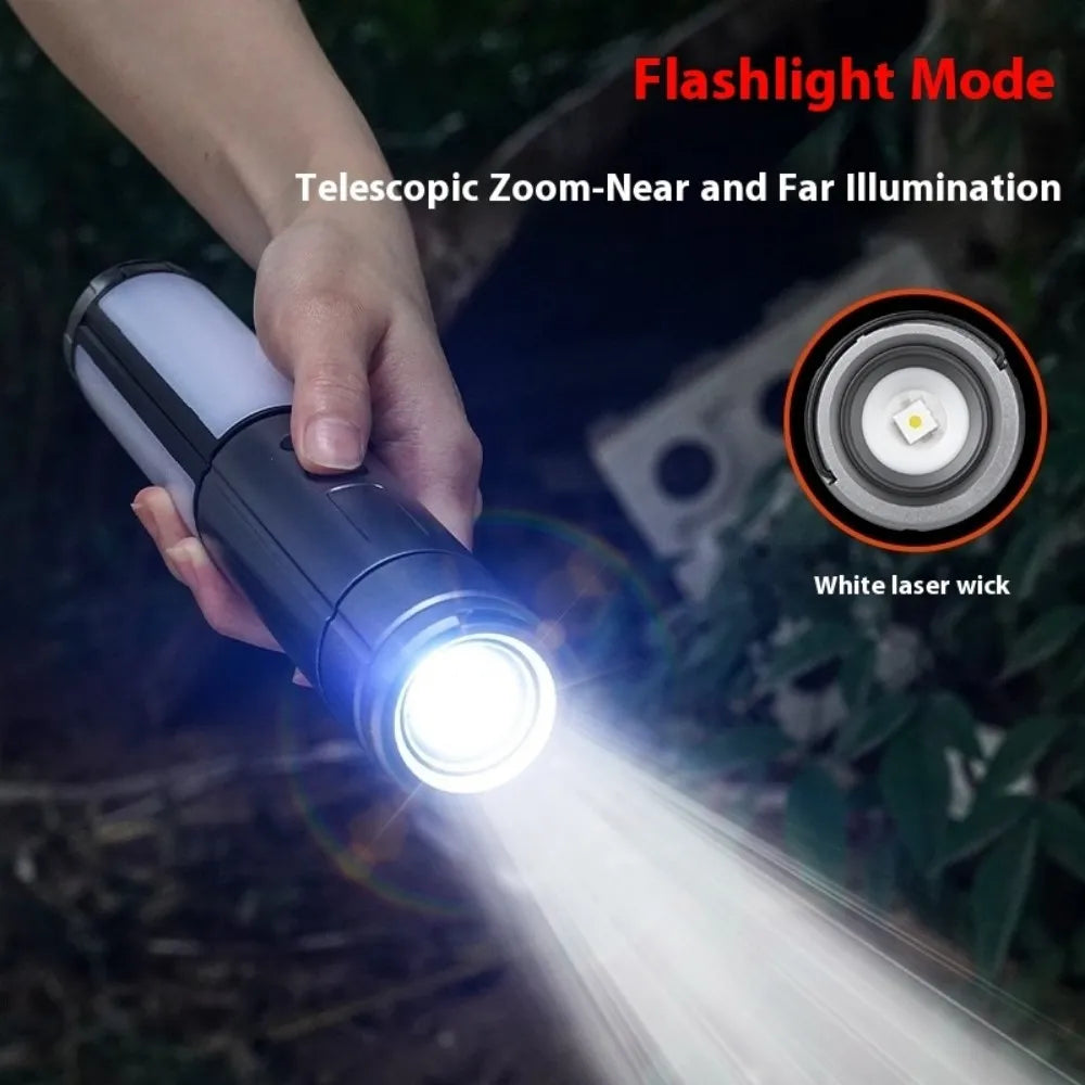 2 in 1 LED Camping Light High Bright Flashlight USB Rechargeable Zoom with Hook Outdoor Emergency Camping Lamp Stand Base