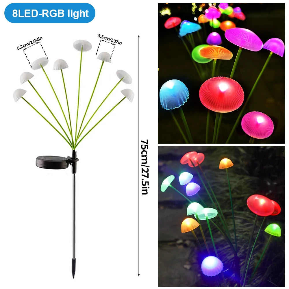 1/2/3/4PCS LED Solar Outdoor Jellyfish Swaying Lights Waterproof Garden RGB Mushroom Lawns Lamp for Patio Yard Garden Decoration