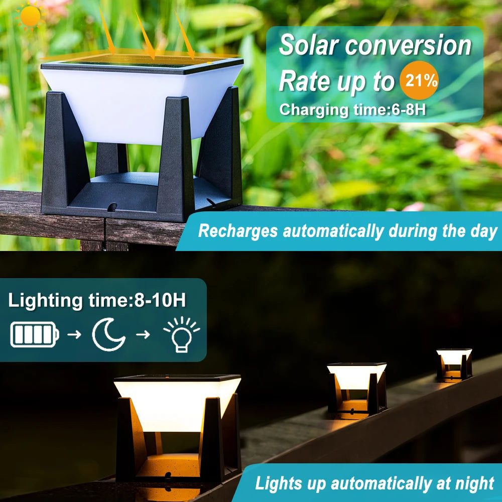 1-2PCS Solar Post Lights Outdoor Solar Pillar Cap Lantern Waterproof 3 Color Mode Fence Post Solar Light Deck Garden Patio Decor