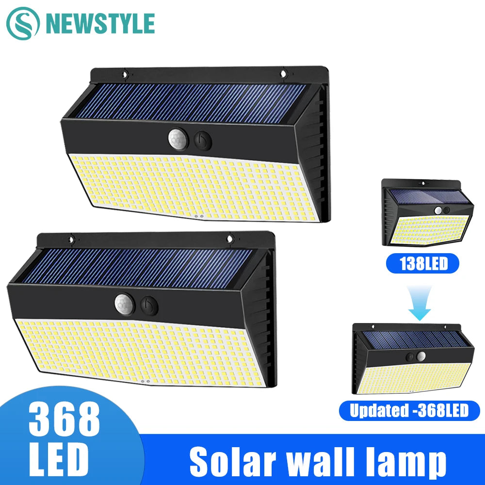 138/368 LED Solar LightsOutdoor Solar Motion Sensor Wall Lights 3 Modes Solar Powered Security Fence Lights Waterproof Garden