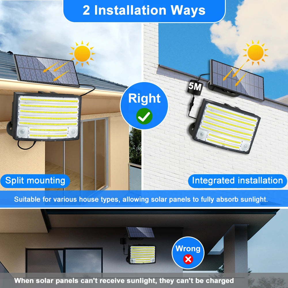 106LED Solar Security Lights Outdoor 3 Modes Waterproof Solar Motion Sensor Wall Light Solar Powered Flood Lamp Garage Garden