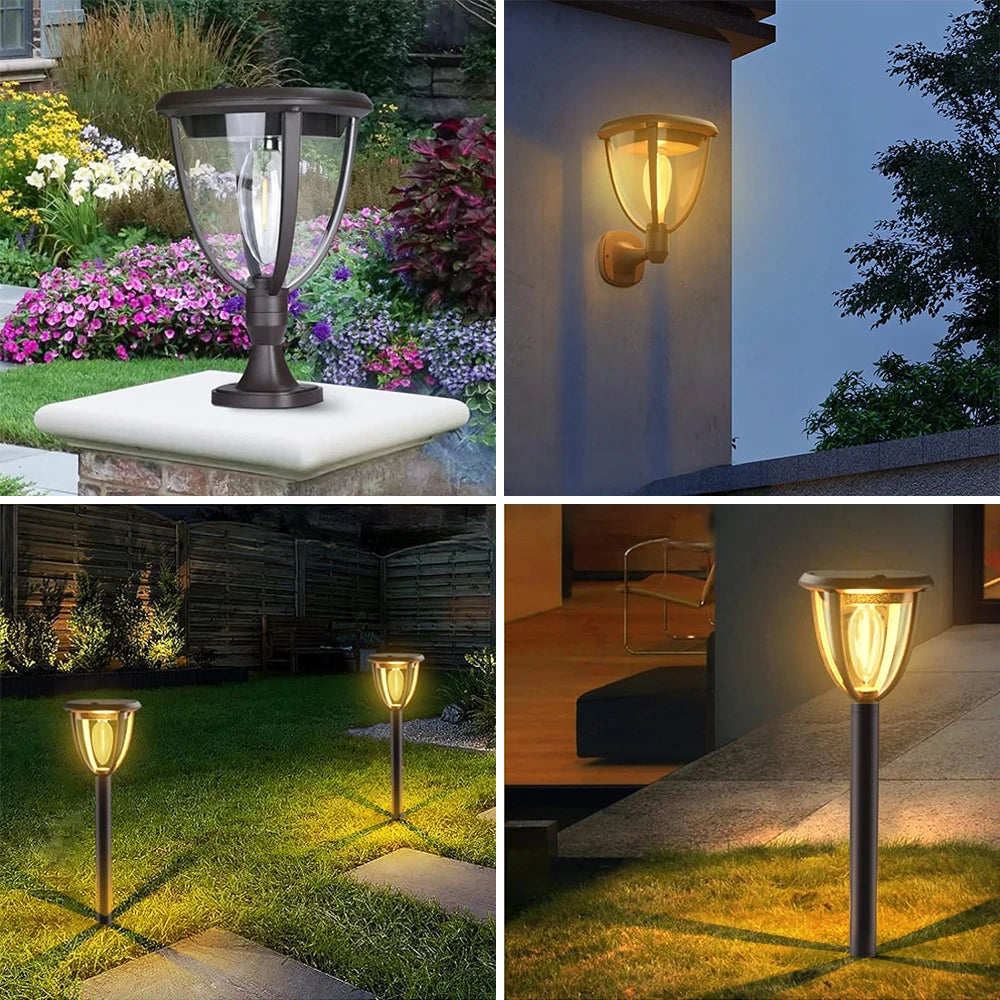 2 PCS Solar Bulb Wall Light Outdoor Waterproof Wall & Ground 2 Modes Mount Front Porch Patio Fence Yard Garage
