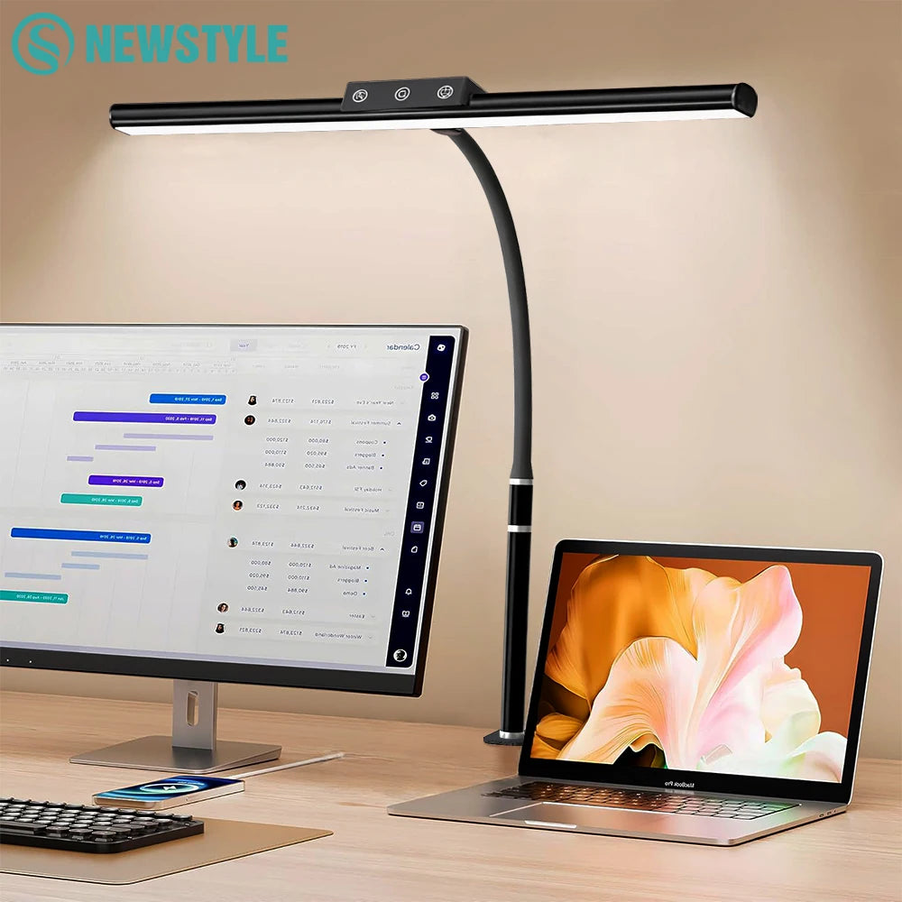 10W LED Desk Lamp for Office Home Eye-Caring Clamp USB Desk Lamp with 5 Color Stepless Dimming Flexible Gooseneck Touch Control