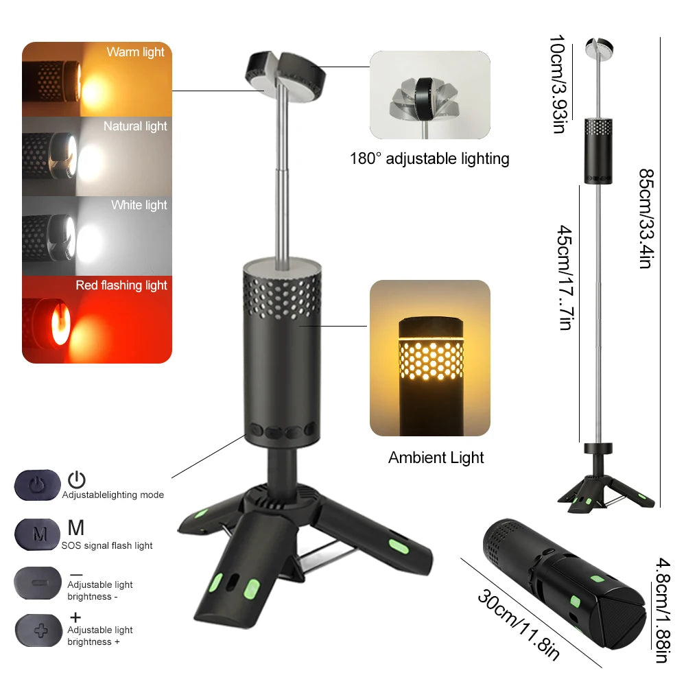 10000mAh Rechargeable Camping Light Portable Telescopic Lantern with Tripod Magnetic Detachable Tent Lamp Flashlights Emergency