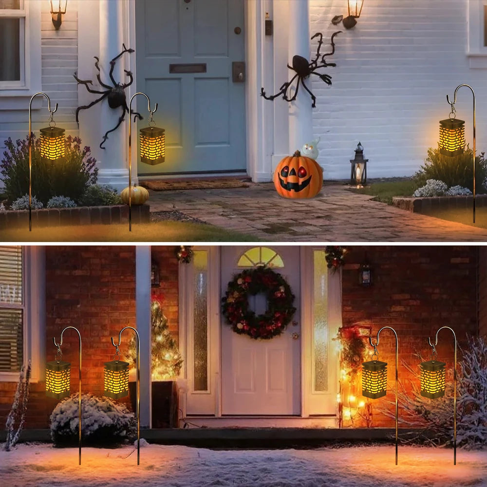 2-4PCS Solar Hanging Lanterns Garden LED Flickering Flame Light Solar Powered Landscape Light Fence Patio Pathway Decor