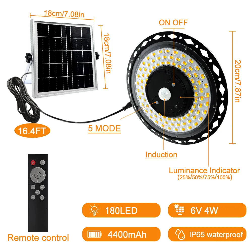 180/244 LED Solar Shed Light Indoor Outdoor Motion Sensor Solar Pendant Light Ceiling Lighting Waterproof Barn Gazebo Warehouse