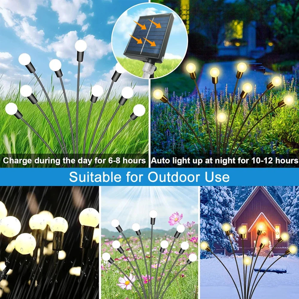 1pcs Outdoor Solar Firefly Swaying Fairy Light 8 10 LED RGB Warm  Waterproof Garden Light for Patio Christmas Festive Decoration