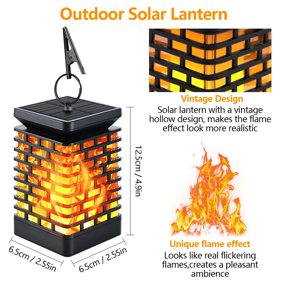 2-4PCS Solar Hanging Lanterns Garden LED Flickering Flame Light Solar Powered Landscape Light Fence Patio Pathway Decor