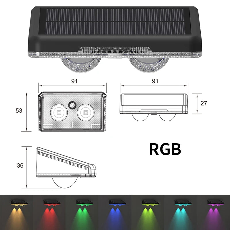 1-2PC Solar Fence Light Outdoor Warm White RGB 2/4LED Solar Powered Light Dusk to Dawn Solar Deck Light Waterproof Backyard Pool