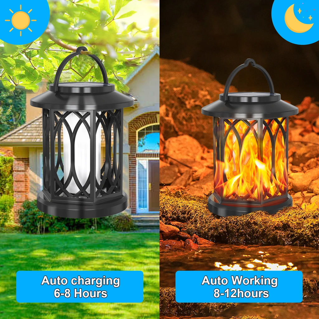 1-2PCS Solar Hanging Flickering Flame Lights Outdoor Solar Light Garden Waterproof Flame Effect Garden Ornaments Patio Yard Path
