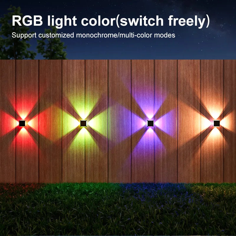 1-2PC Solar Fence Light Outdoor Warm White RGB 2/4LED Solar Powered Light Dusk to Dawn Solar Deck Light Waterproof Backyard Pool