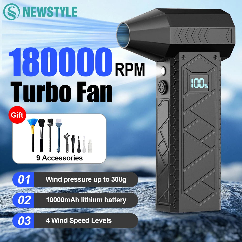 180000RPM Electric Air Duster with Display Screen Light 4 Gear Adjustable Cordless Turbo Blower 10000mAh USB Rechargeable Tools