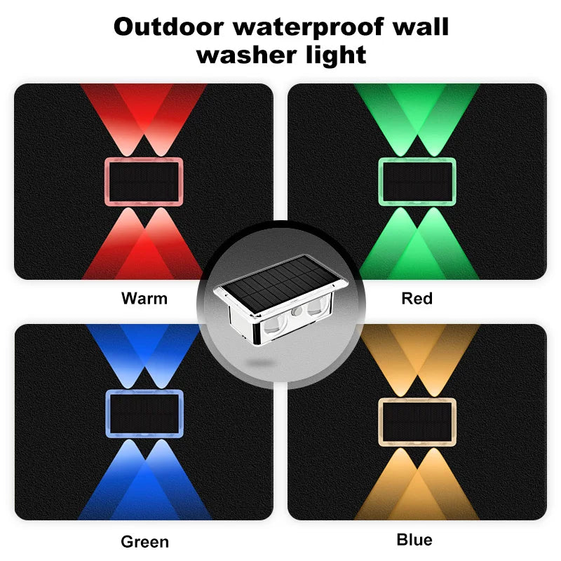 1-2PC Solar Fence Light Outdoor Warm White RGB 2/4LED Solar Powered Light Dusk to Dawn Solar Deck Light Waterproof Backyard Pool
