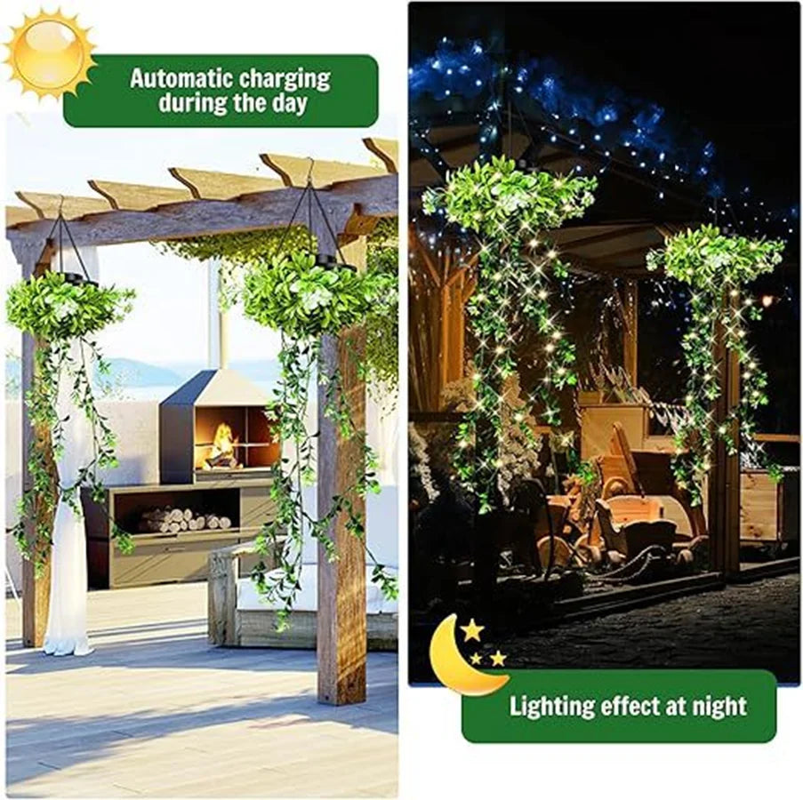 2 PCS Solar Lights Outdoor Hanging Artificial Plants Light Solar Leaf Fairy Lights Waterproof Camping Wedding Porch Christmas