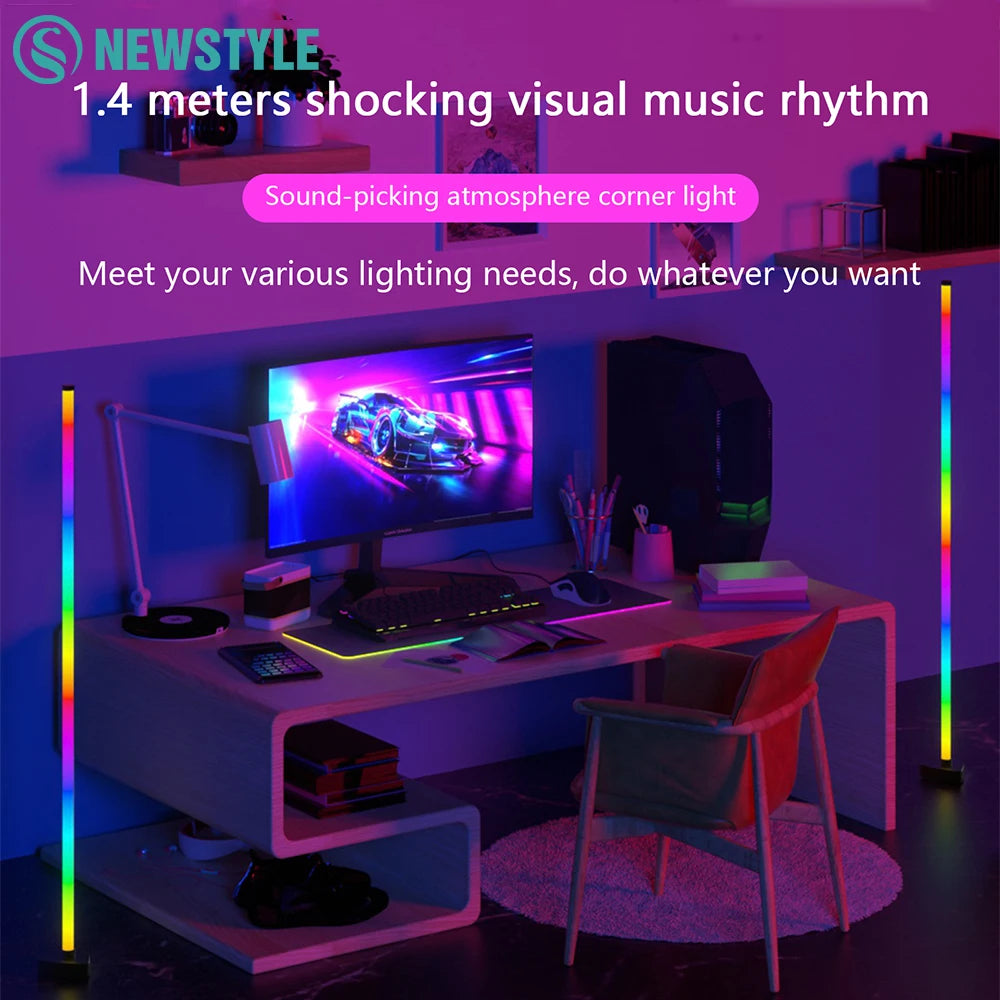 110-240V LED Smart RGBIC Corner Floor Lamp with APP and Remote Control 146cm DIY Length Dynamic Mode Pickup Rhythm Million Color