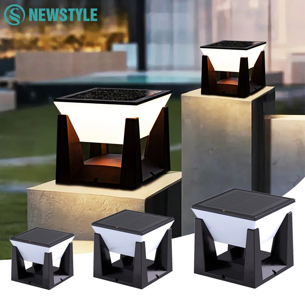 1-2PCS Solar Post Lights Outdoor Solar Pillar Cap Lantern Waterproof 3 Color Mode Fence Post Solar Light Deck Garden Patio Decor