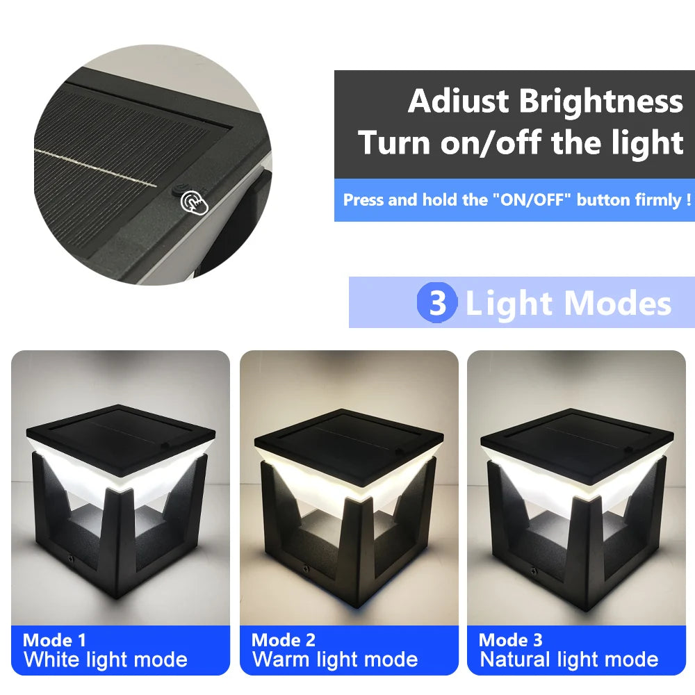 1-2PCS Solar Post Lights Outdoor Solar Pillar Cap Lantern Waterproof 3 Color Mode Fence Post Solar Light Deck Garden Patio Decor