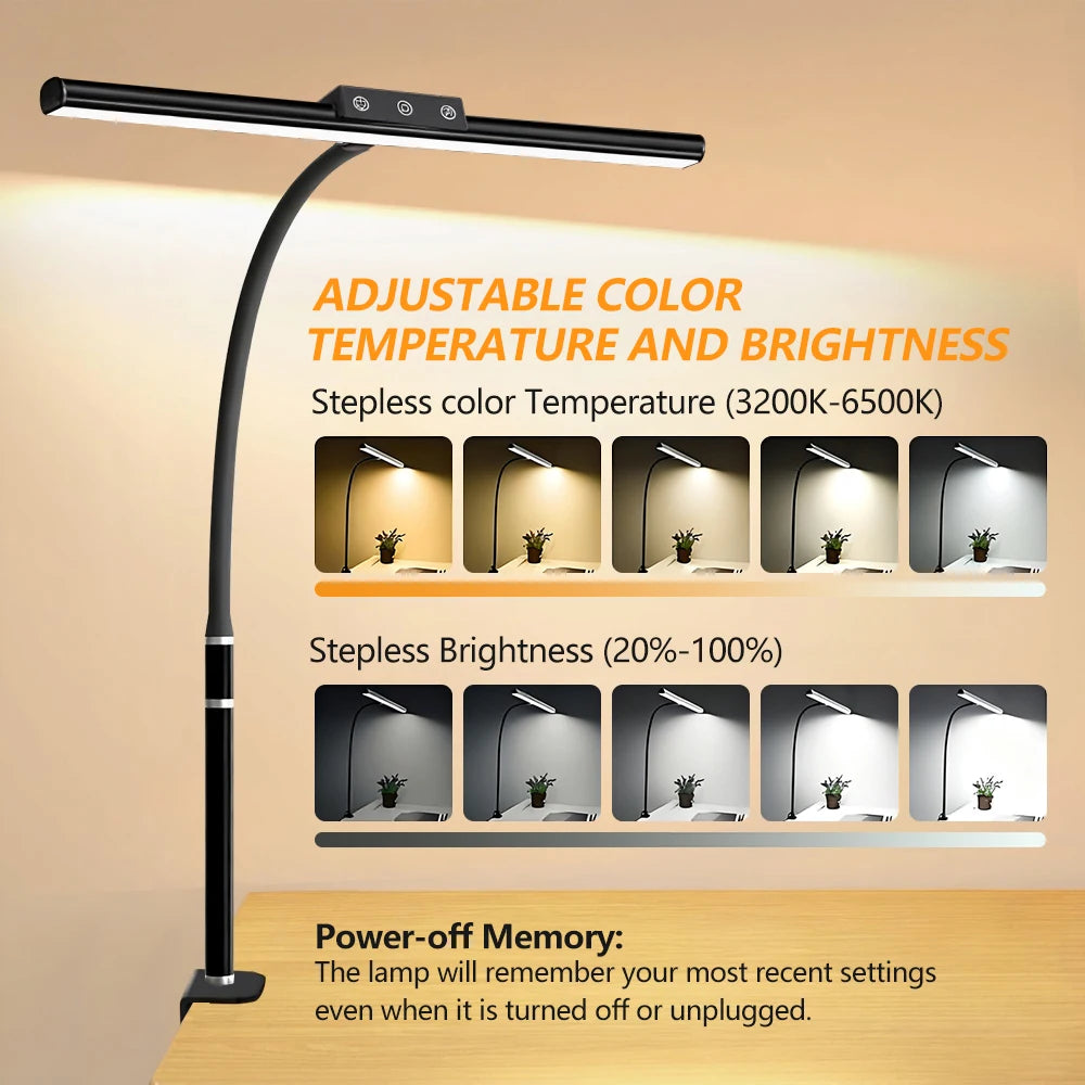 10W LED Desk Lamp for Office Home Eye-Caring Clamp USB Desk Lamp with 5 Color Stepless Dimming Flexible Gooseneck Touch Control