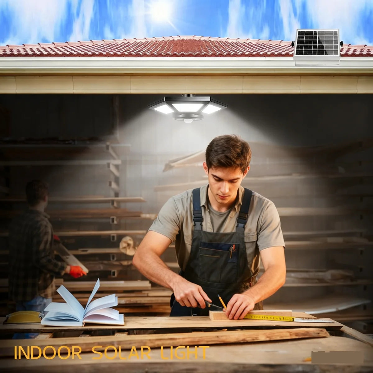 180LED Solar Shed Light Outdoor Indoor Motion Sensor Solar Barn Light 5 Lighting Modes Timers Garage Lights Camping Light Gazebo