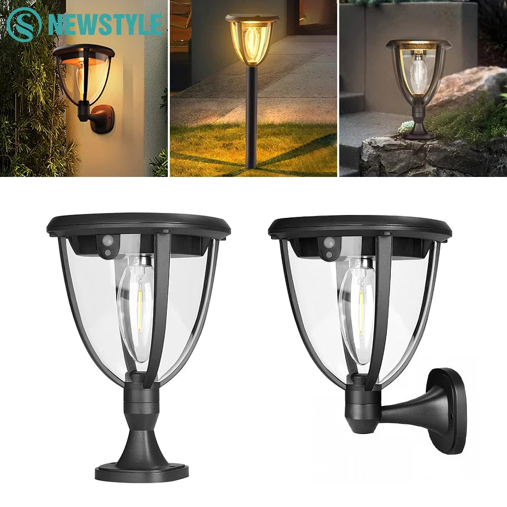 2 PCS Solar Bulb Wall Light Outdoor Waterproof Wall & Ground 2 Modes Mount Front Porch Patio Fence Yard Garage