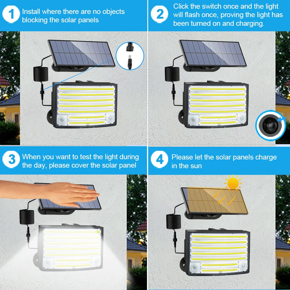 106LED Solar Security Lights Outdoor 3 Modes Waterproof Solar Motion Sensor Wall Light Solar Powered Flood Lamp Garage Garden