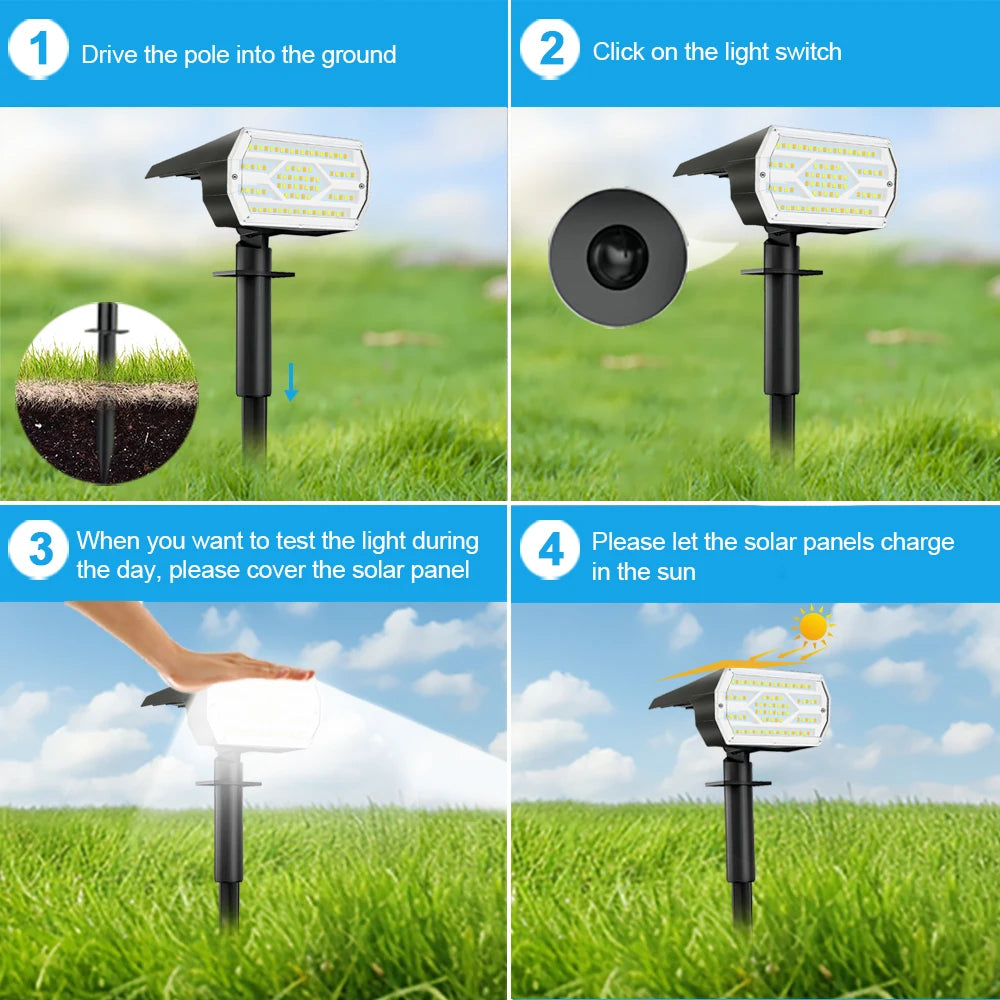 1/4PCS Solar Spot Lights Outdoor Garden 86LED 3Modes Waterproof Landscape Spotlights Wall Light Driveway Pathway Yard