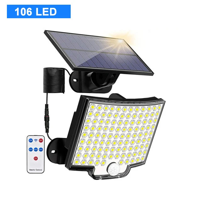 106LED Solar Security Lights Outdoor 3 Modes Waterproof Solar Motion Sensor Wall Light Solar Powered Flood Lamp Garage Garden