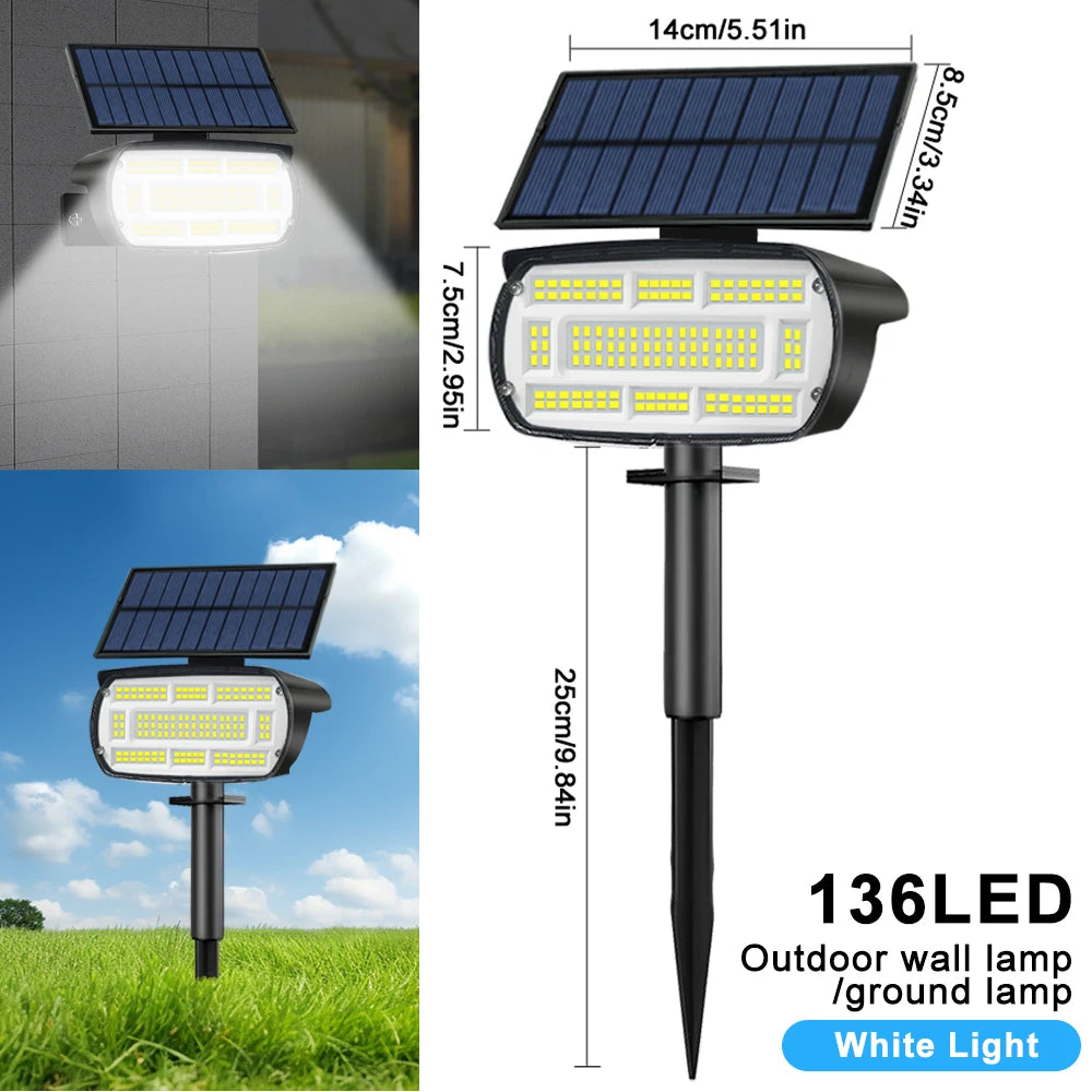 136/108 LED Solar Spot Lights Outdoor 4PCS Waterproof Landscape Spotlights For Yard Driveway Walkway Large Area Lighting