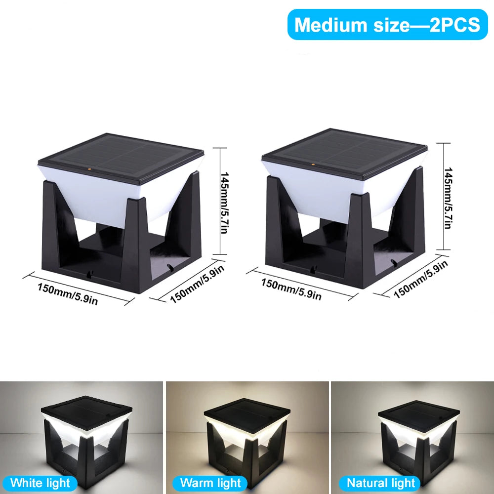 1-2PCS Solar Post Lights Outdoor Solar Pillar Cap Lantern Waterproof 3 Color Mode Fence Post Solar Light Deck Garden Patio Decor