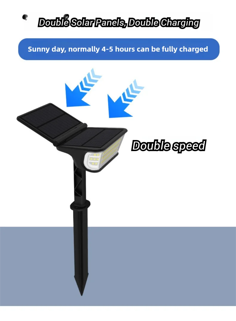 1-2PCS Solar Landscape Spotlights Garden 65LED Solar Pathway Light Outdoor  Dual Solar Panels Wall Lamp Waterproof Porch Garage