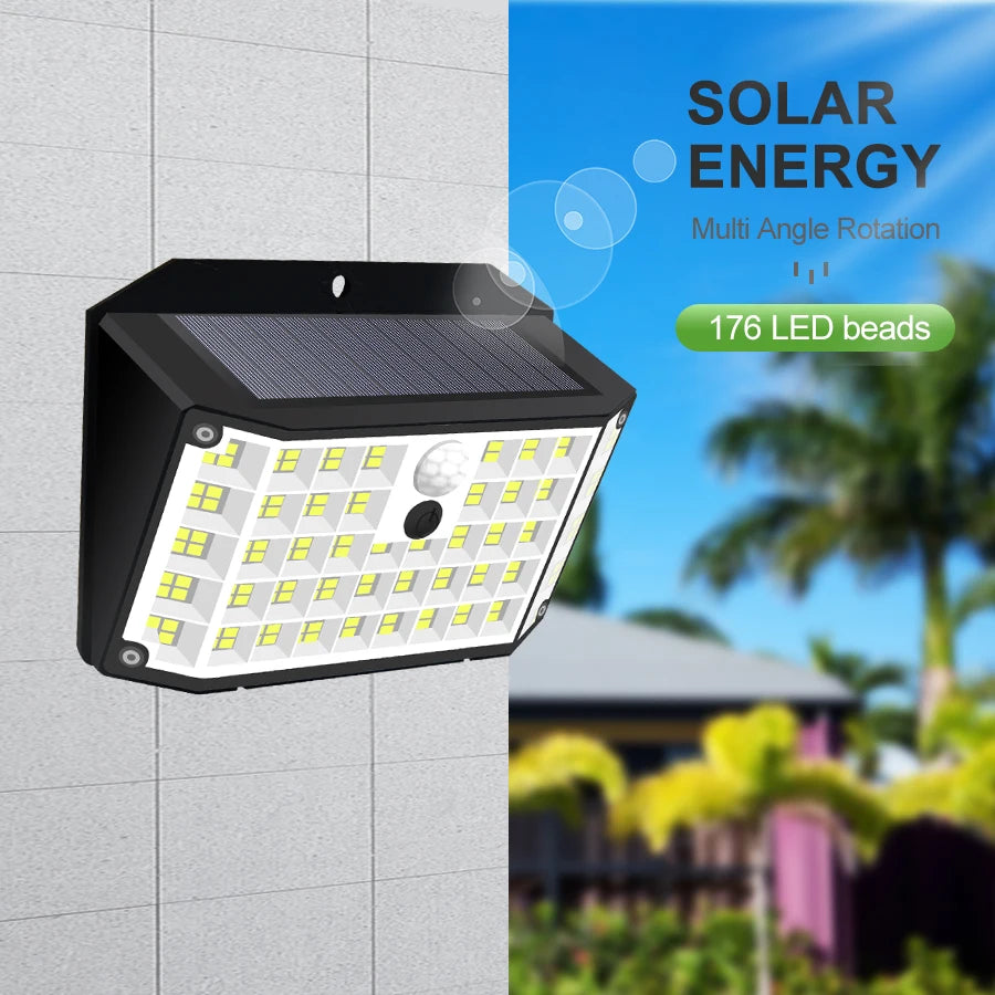 138LED Solar Outdoor Wall Lamp with Human Motion Sensor 3 Lighting Modes Waterproof Solar Powered Fence Light Garden Decor Stree