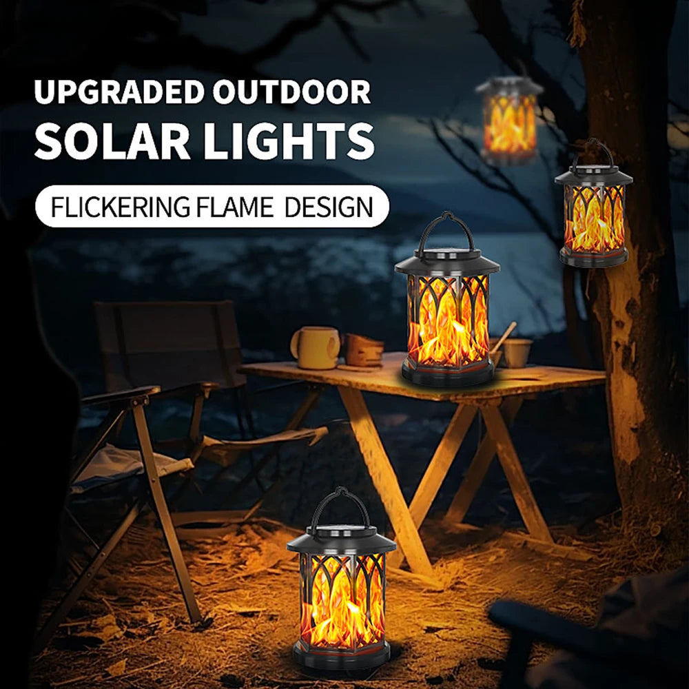 1-2PCS Solar Hanging Flickering Flame Lights Outdoor Solar Light Garden Waterproof Flame Effect Garden Ornaments Patio Yard Path