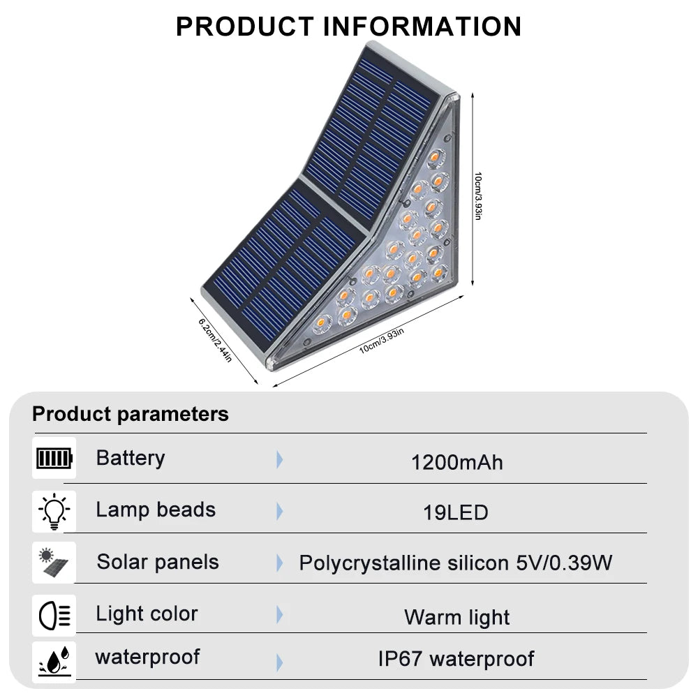 1-6PC Solar Stair Lights Outdoor 19LED Solar Step Wall Lights Waterproof Solar Powered  Light Deck Step Front Porch Backyard