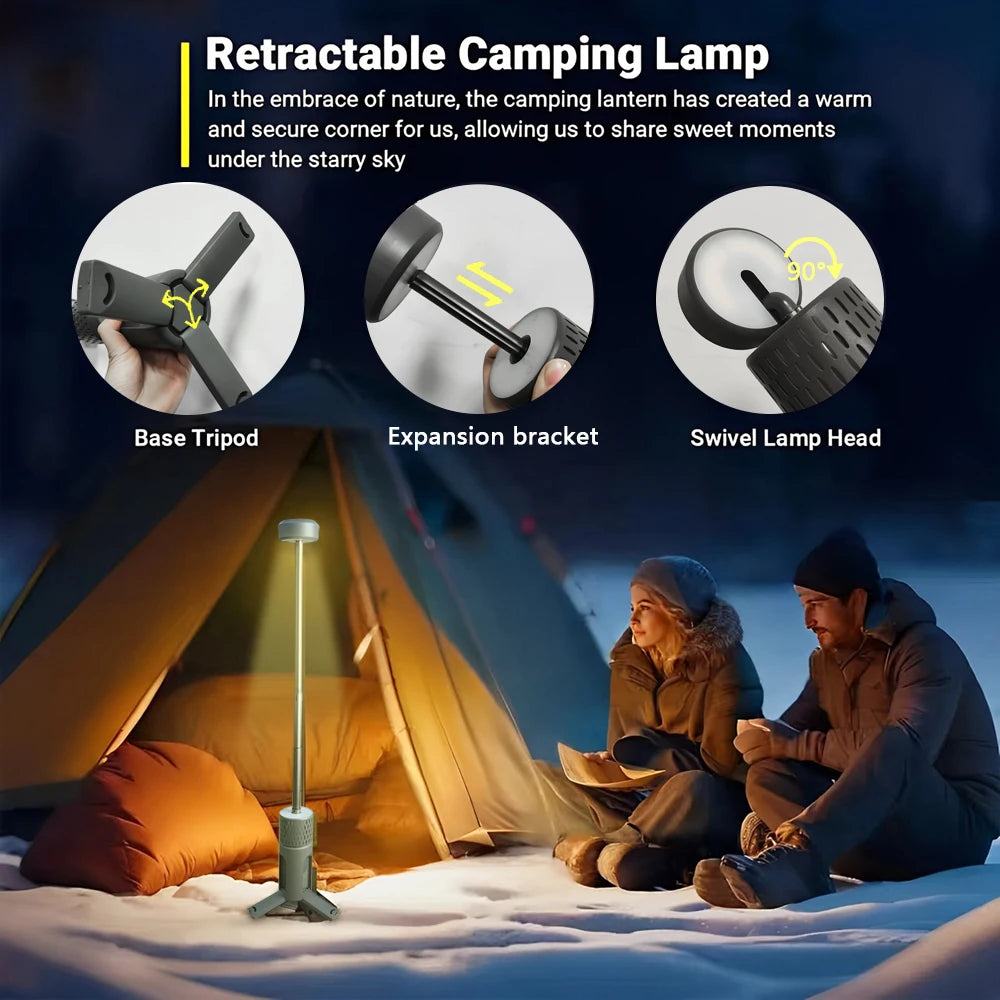 10000mAh Rechargeable Camping Light Portable Telescopic Lantern with Tripod Magnetic Detachable Tent Lamp Flashlights Emergency