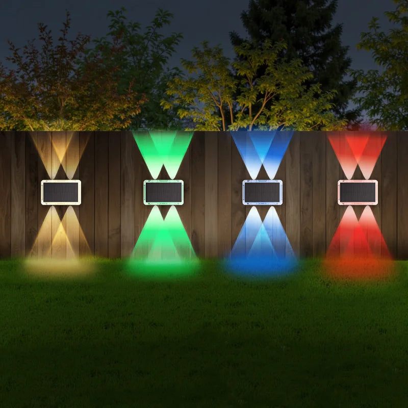 1-2PC Solar Fence Light Outdoor Warm White RGB 2/4LED Solar Powered Light Dusk to Dawn Solar Deck Light Waterproof Backyard Pool