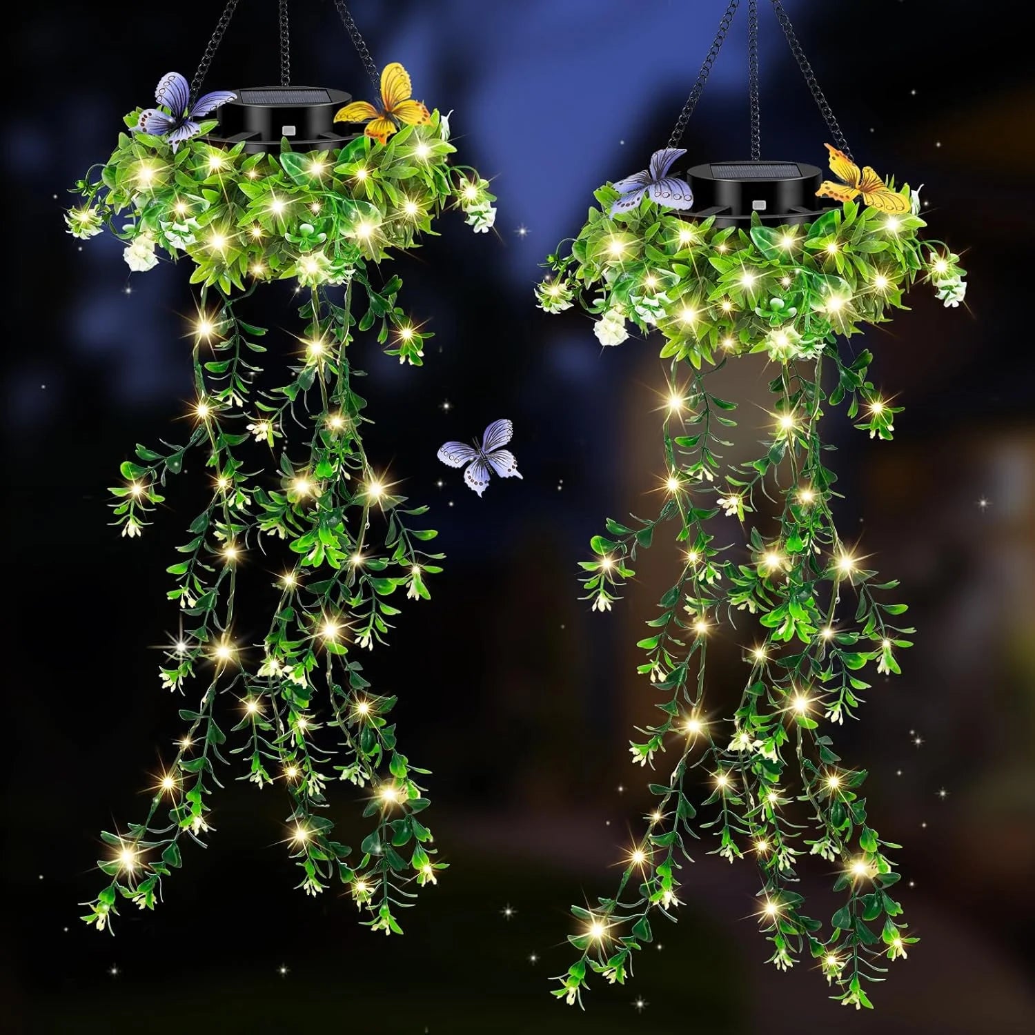 2 PCS Solar Lights Outdoor Hanging Artificial Plants Light Solar Leaf Fairy Lights Waterproof Camping Wedding Porch Christmas