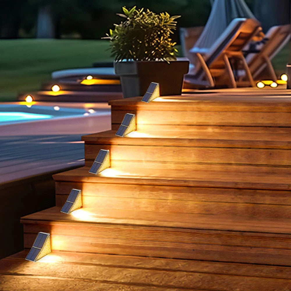 1-6PC Solar Stair Lights Outdoor 19LED Solar Step Wall Lights Waterproof Solar Powered  Light Deck Step Front Porch Backyard