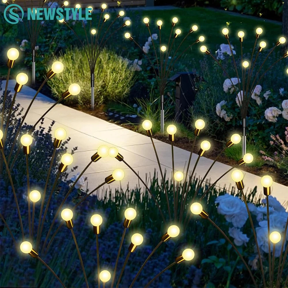 1pcs Outdoor Solar Firefly Swaying Fairy Light 8 10 LED RGB Warm  Waterproof Garden Light for Patio Christmas Festive Decoration