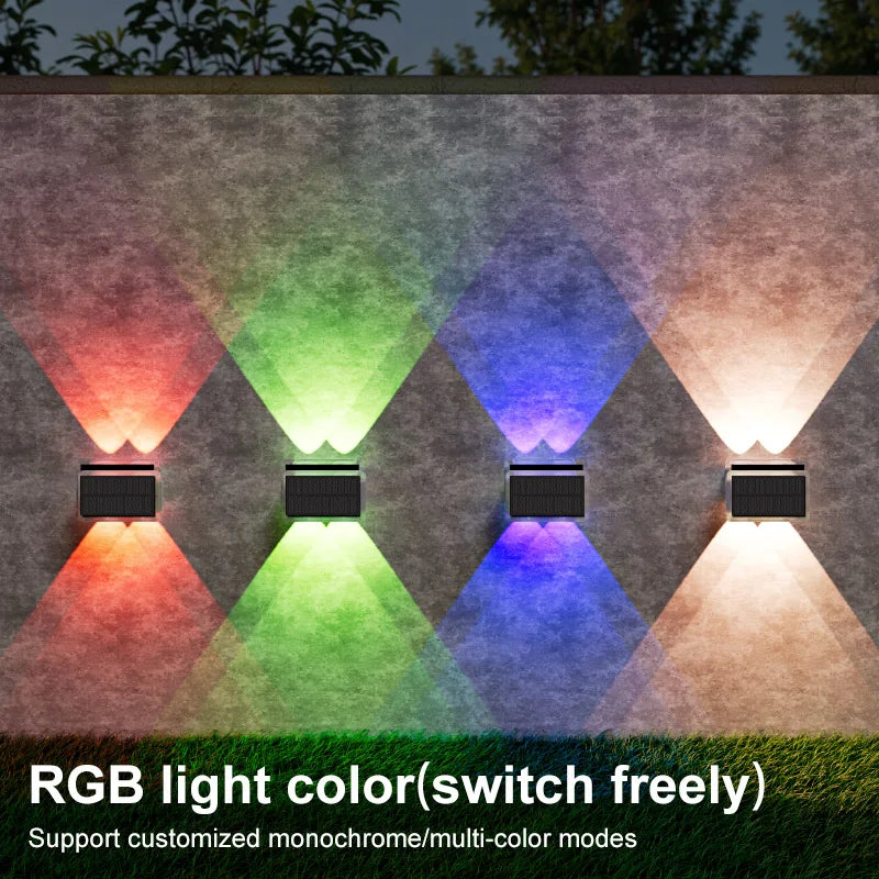 1-2PC Solar Fence Light Outdoor Warm White RGB 2/4LED Solar Powered Light Dusk to Dawn Solar Deck Light Waterproof Backyard Pool