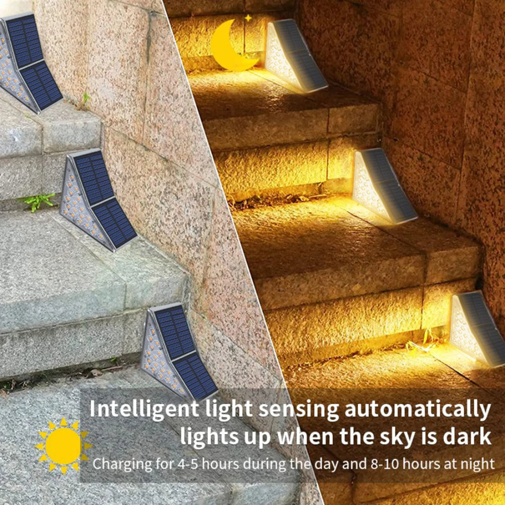 1-6PC Solar Stair Lights Outdoor 19LED Solar Step Wall Lights Waterproof Solar Powered  Light Deck Step Front Porch Backyard
